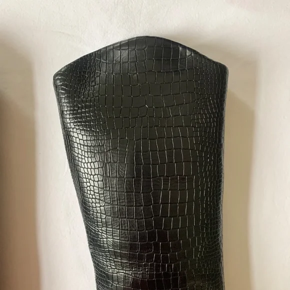 Schutz Maryana High Heel Leather Crocodile-Embossed Boot Black 7.5 - Picture 7 of 16